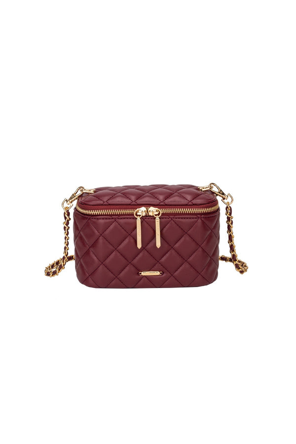 Carraig Donn Burgundy Faux Leather Quilted Vanity Case Crossbody Bag