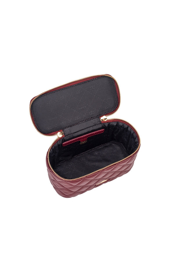 Carraig Donn Burgundy Faux Leather Quilted Vanity Case Crossbody Bag