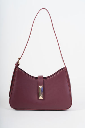 Carraig Donn Burgundy Faux Leather Square Metal Buckle Detail Shoulder Bag