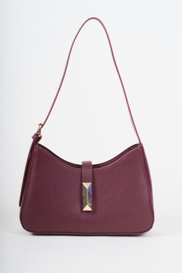 Carraig Donn Burgundy Faux Leather Square Metal Buckle Detail Shoulder Bag
