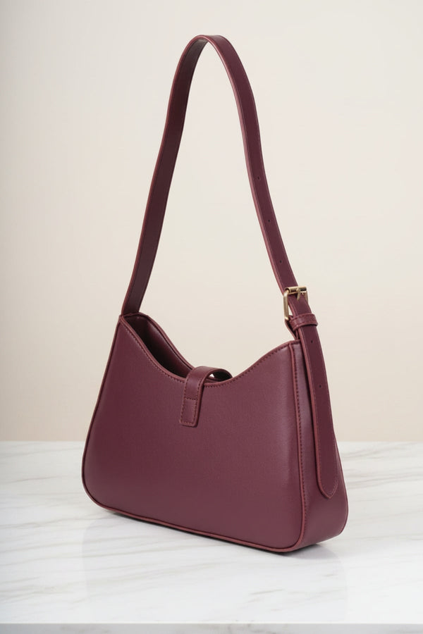 Carraig Donn Burgundy Faux Leather Square Metal Buckle Detail Shoulder Bag