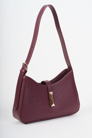 Carraig Donn Burgundy Faux Leather Square Metal Buckle Detail Shoulder Bag
