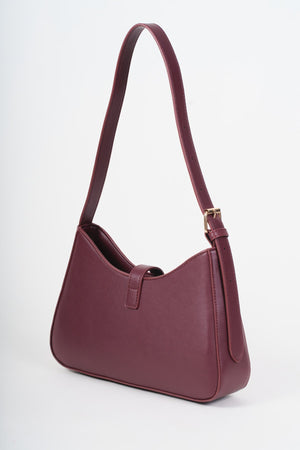 Carraig Donn Burgundy Faux Leather Square Metal Buckle Detail Shoulder Bag