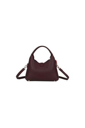 Carraig Donn Burgundy Faux Leather & Suede Fluffy Charm Top Handle Bag