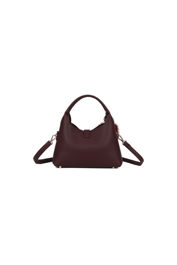 Carraig Donn Burgundy Faux Leather & Suede Fluffy Charm Top Handle Bag
