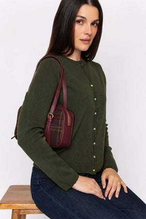 Carraig Donn Burgundy Faux Leather Tartan Print Bowling Bag