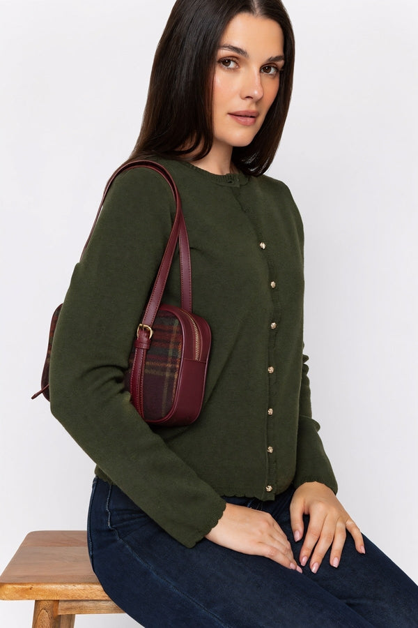 Carraig Donn Burgundy Faux Leather Tartan Print Bowling Bag