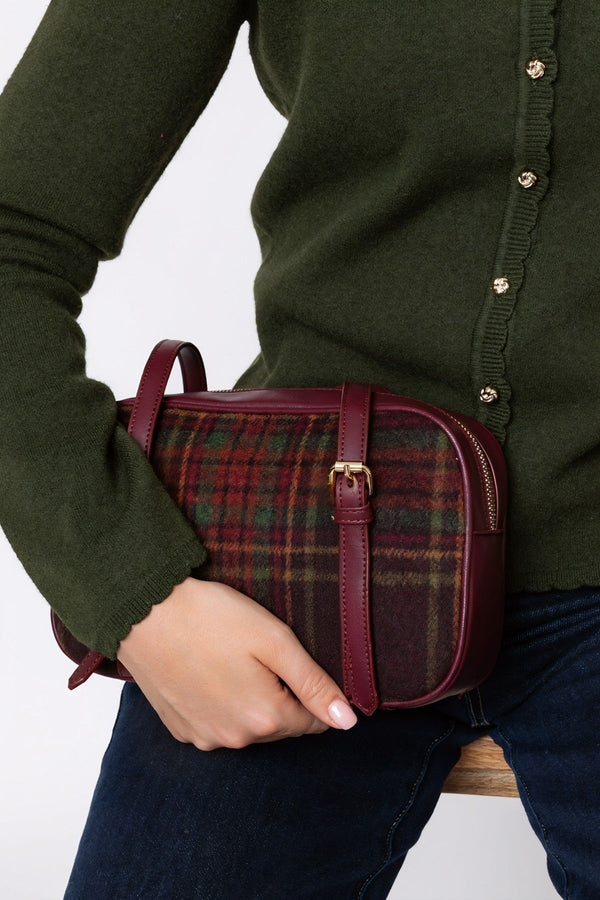 Carraig Donn Burgundy Faux Leather Tartan Print Bowling Bag