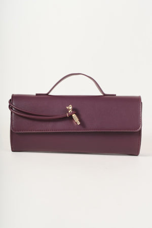 Carraig Donn Burgundy Faux Leather Top Handle Long Rectangle Clutch Bag