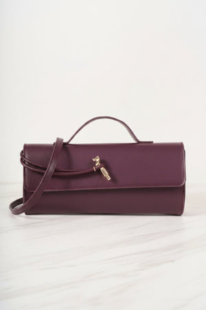 Carraig Donn Burgundy Faux Leather Top Handle Long Rectangle Clutch Bag