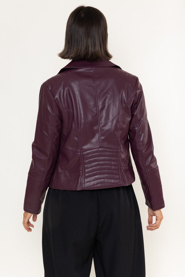 Carraig Donn Burgundy Faux Leather Zip Biker Jacket