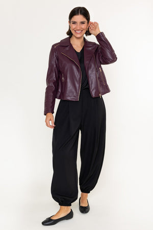 Carraig Donn Burgundy Faux Leather Zip Biker Jacket