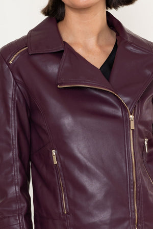 Carraig Donn Burgundy Faux Leather Zip Biker Jacket