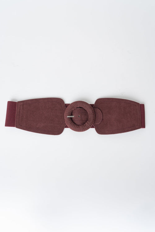 Burgundy Faux Suede Circle Buckle Elasticated Belt