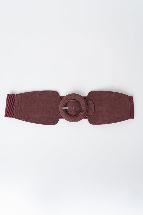 Carraig Donn Burgundy Faux Suede Circle Buckle Elasticated Belt