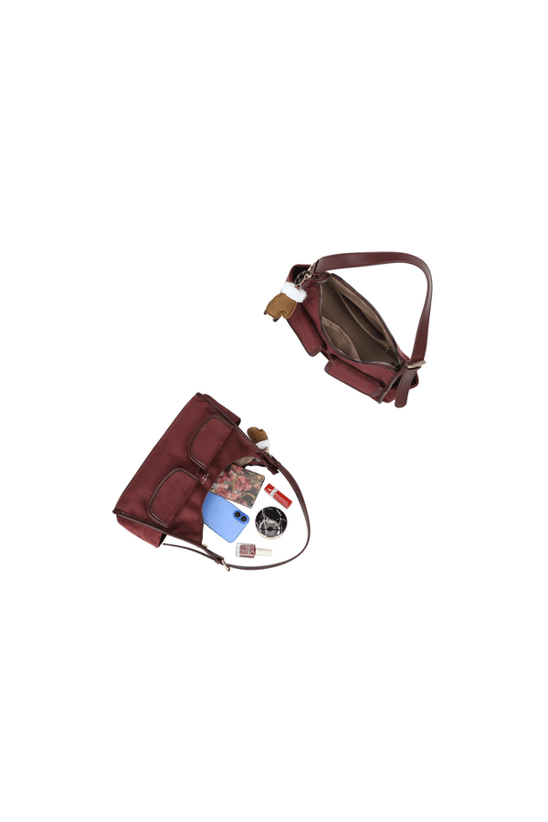 Carraig Donn Burgundy Faux Suede Front Pocket Hobo Shoulder Bag