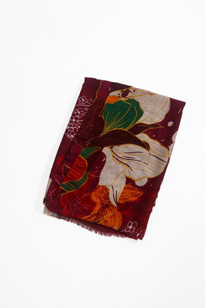 Carraig Donn Burgundy Floral Print Viscose Cotton Blend Scarf