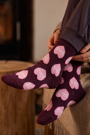 Carraig Donn Burgundy Heart Print Cotton Blend "Grá" Socks