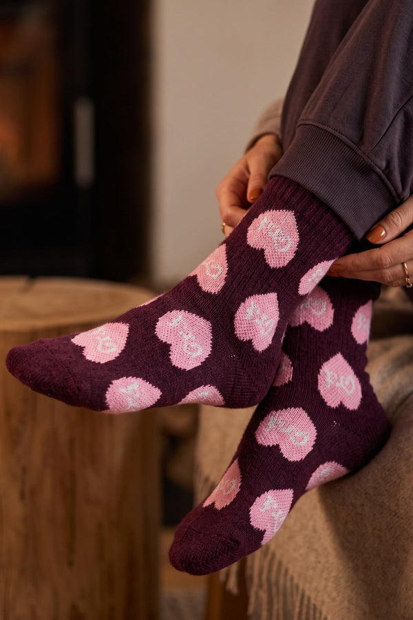 Carraig Donn Burgundy Heart Print Cotton Blend "Grá" Socks