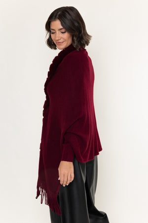 Carraig Donn Burgundy Knitted Faux Fur Trim Cape