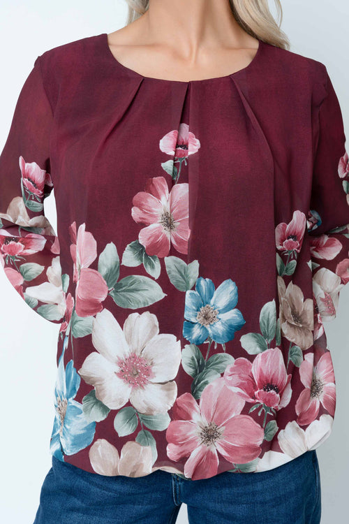 Carraig Donn Burgundy Long Sleeve Printed Blouse