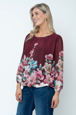 Carraig Donn Burgundy Long Sleeve Printed Blouse