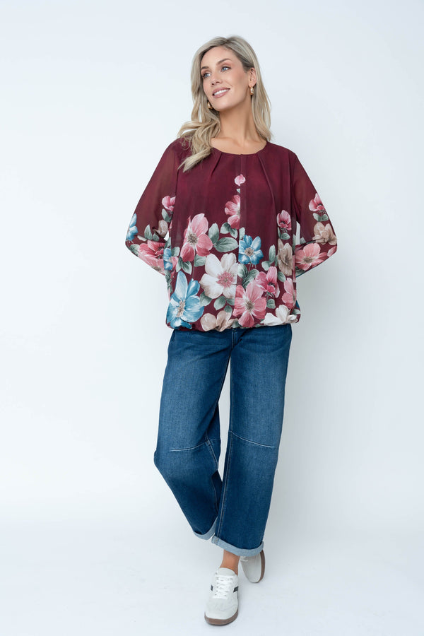 Carraig Donn Burgundy Long Sleeve Printed Blouse