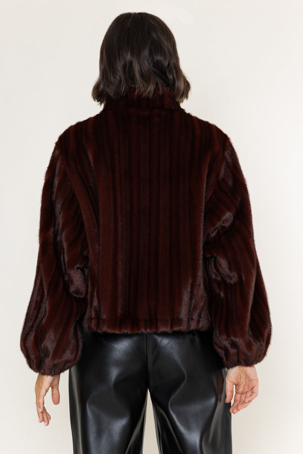 Carraig Donn Burgundy Ombre Faux Fur Zip Short Jacket