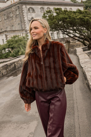 Carraig Donn Burgundy Ombre Faux Fur Zip Short Jacket