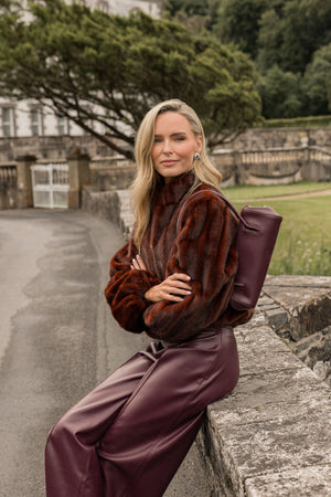Carraig Donn Burgundy Ombre Faux Fur Zip Short Jacket