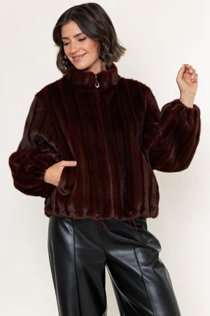 Carraig Donn Burgundy Ombre Faux Fur Zip Short Jacket