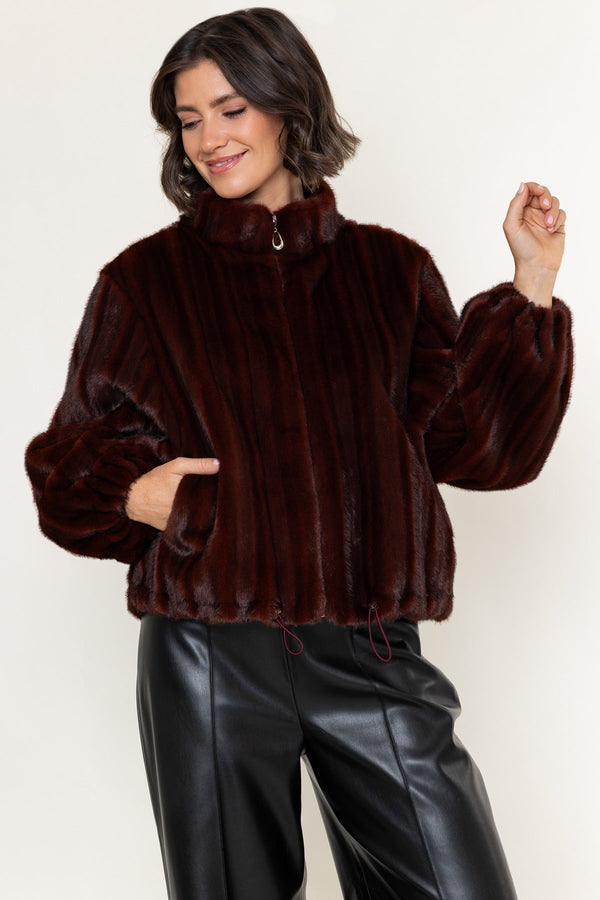 Carraig Donn Burgundy Ombre Faux Fur Zip Short Jacket