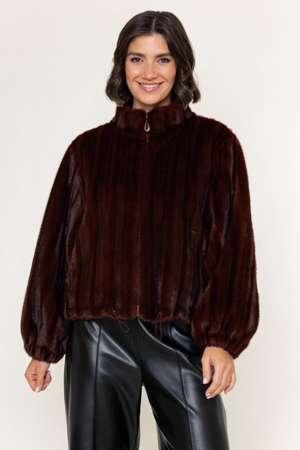 Carraig Donn Burgundy Ombre Faux Fur Zip Short Jacket