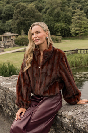 Carraig Donn Burgundy Ombre Faux Fur Zip Short Jacket