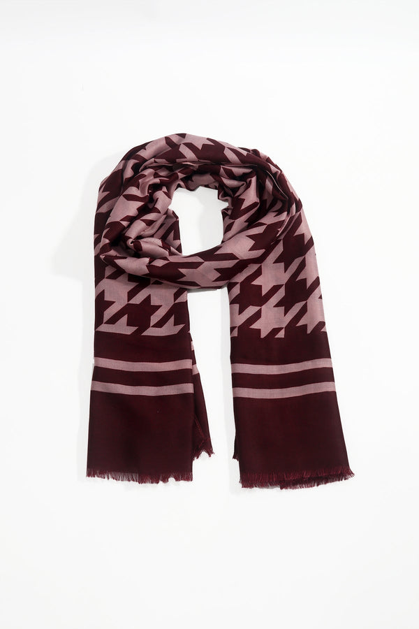 Carraig Donn Burgundy & Pink Houndstooth Print Viscose Scarf