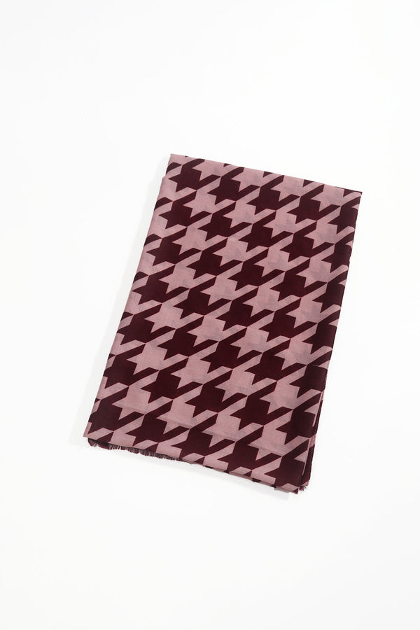 Carraig Donn Burgundy & Pink Houndstooth Print Viscose Scarf