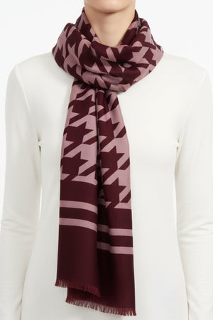 Carraig Donn Burgundy & Pink Houndstooth Print Viscose Scarf