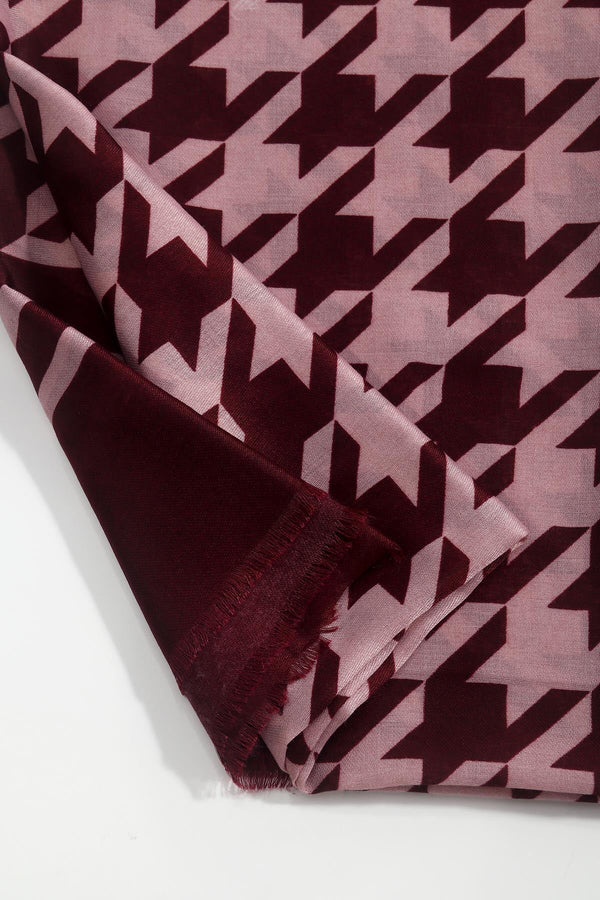 Carraig Donn Burgundy & Pink Houndstooth Print Viscose Scarf