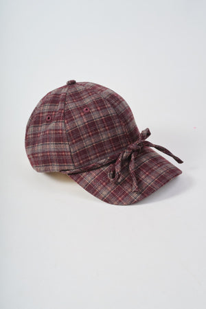 Carraig Donn Burgundy Plaid Bow Detail Baseball Cap