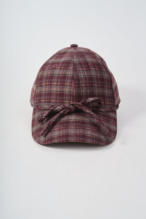 Carraig Donn Burgundy Plaid Bow Detail Baseball Cap