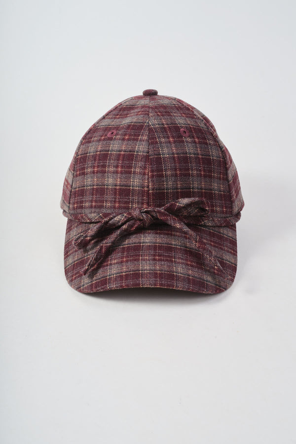 Carraig Donn Burgundy Plaid Bow Detail Baseball Cap