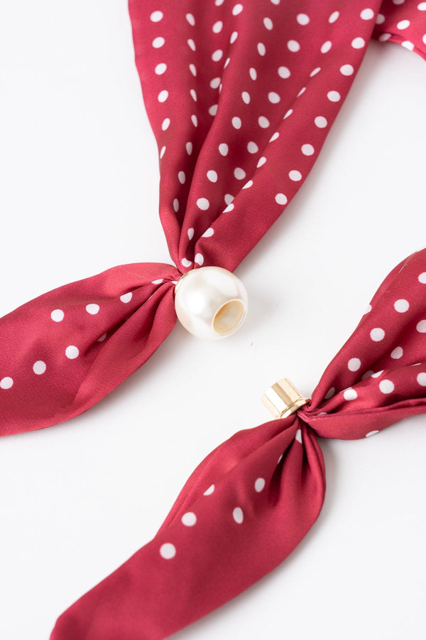 Carraig Donn Burgundy Polka Dot Satin Pearl Clasp Neckerchief Scarf