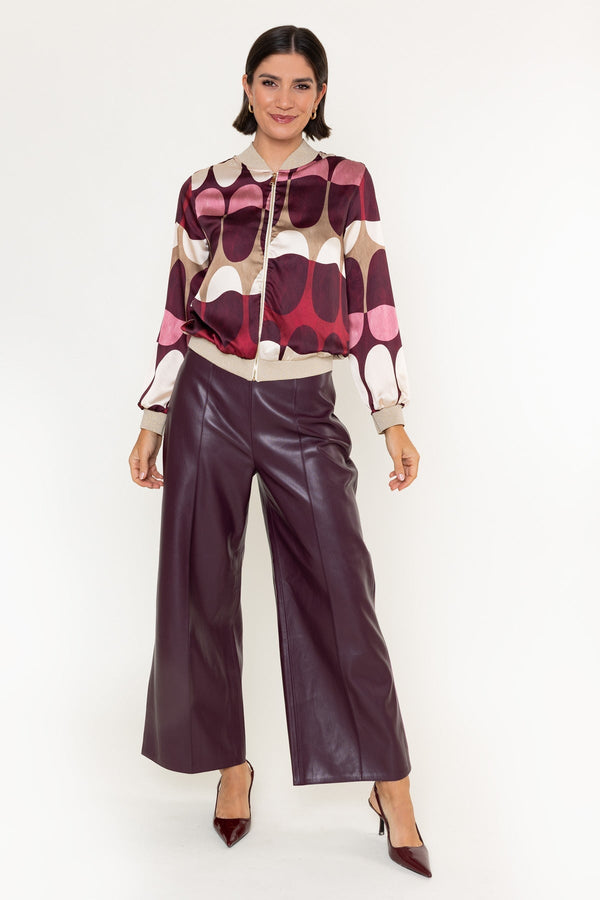 Carraig Donn Burgundy Print Sateen Lurex Trim Long Sleeve Bomber Jacket