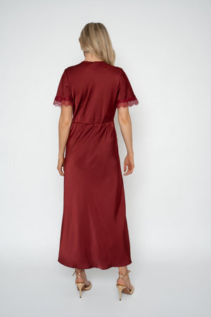 Carraig Donn Burgundy Sateen Lace Trim Empire Dress