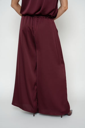 Carraig Donn Burgundy Sateen Wide Leg Trousers