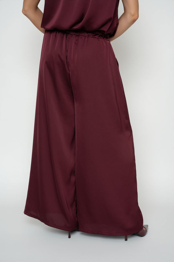 Carraig Donn Burgundy Sateen Wide Leg Trousers