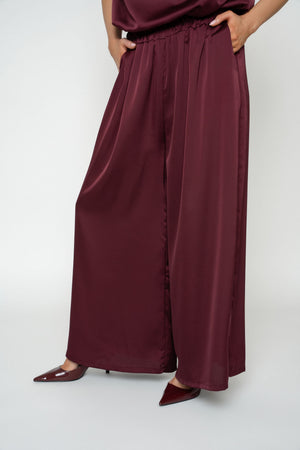 Carraig Donn Burgundy Sateen Wide Leg Trousers
