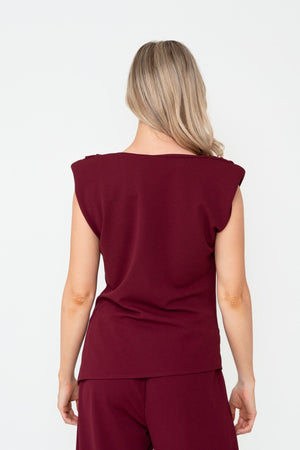 Carraig Donn Burgundy Scuba Asymmetric Cowl Neck Sleeveless Top