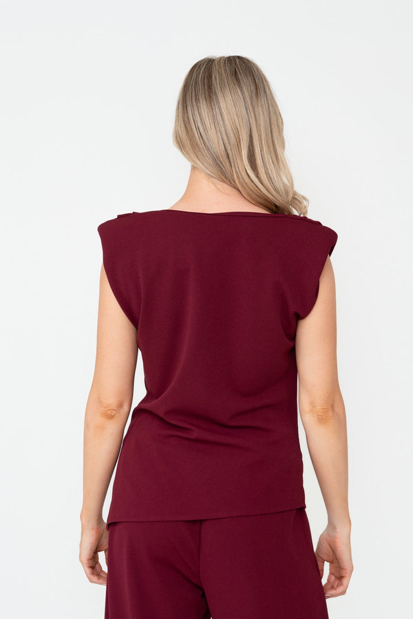 Carraig Donn Burgundy Scuba Asymmetric Cowl Neck Sleeveless Top