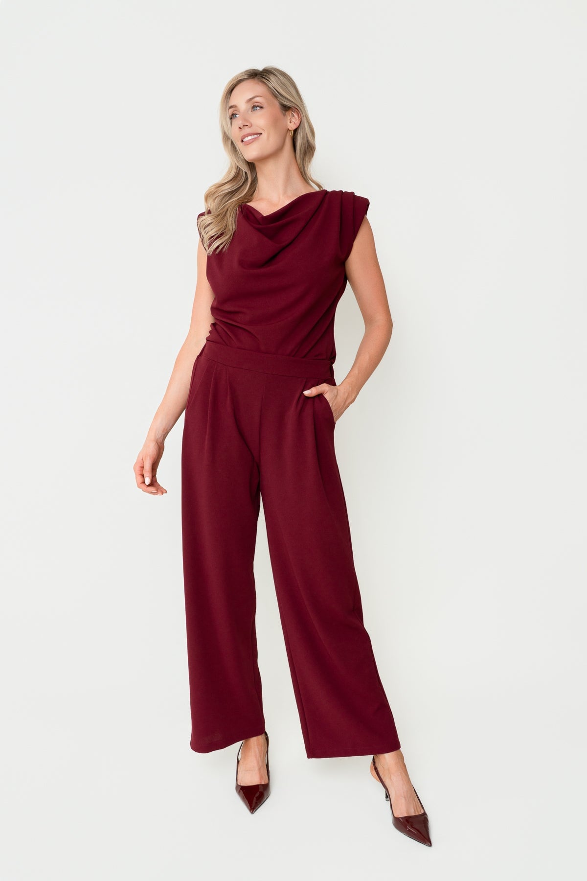 Burgundy Scuba High Waisted Trousers by Pala D'oro